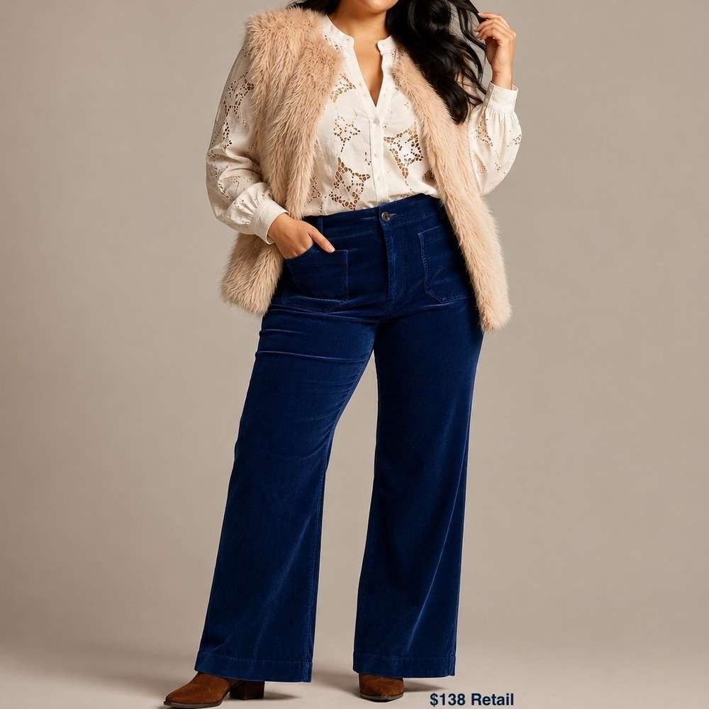 Anthropologie MAEVE The Colette Full-Length Wide-Leg Corduroy Pants Size 34 Blue